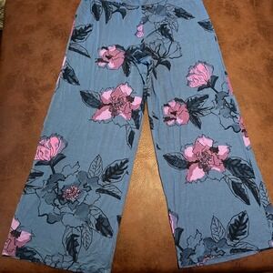 Brittany Humble Blue Pink Floral Wide Leg Palazzo Lounge Pants Womens Size M
